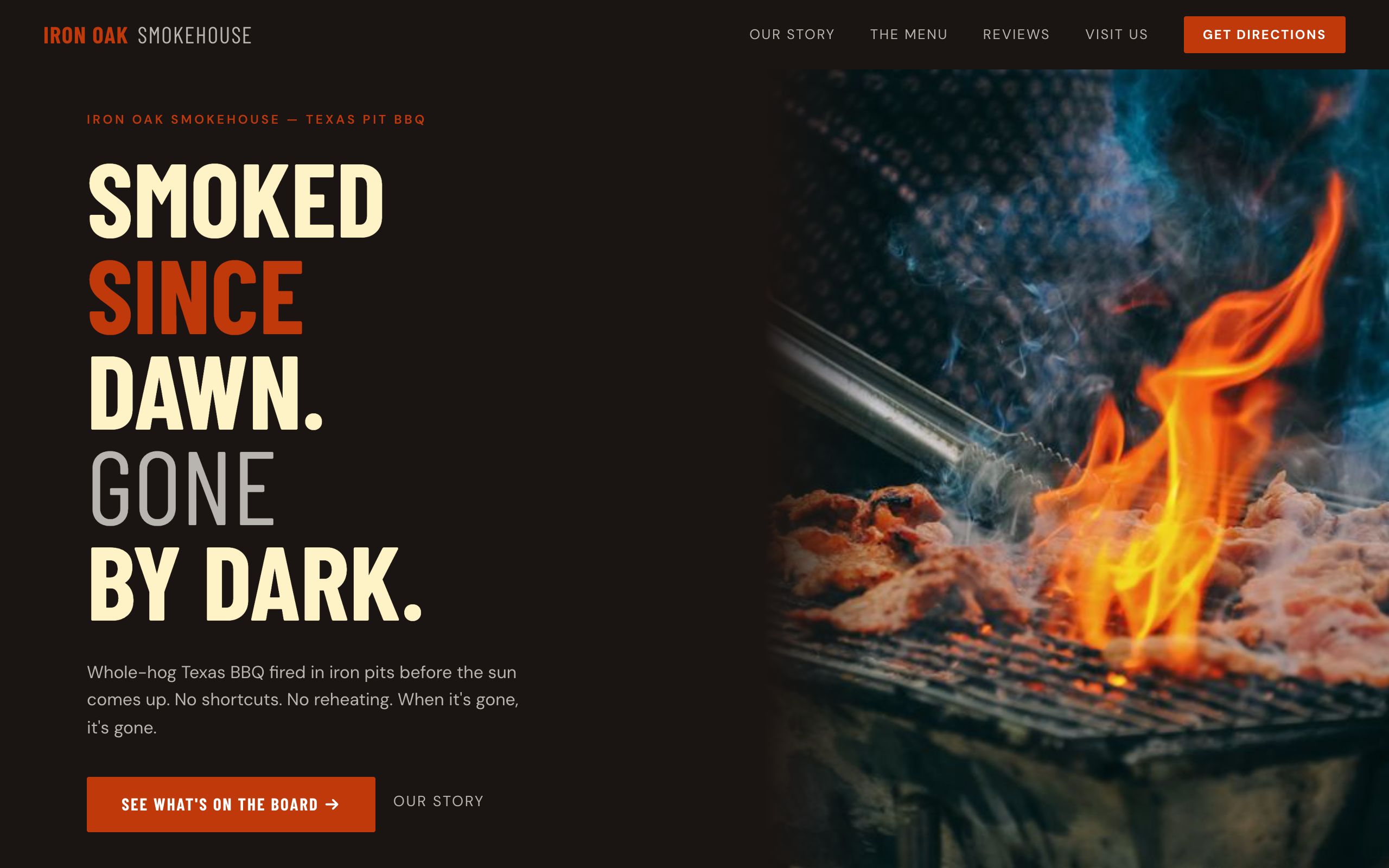 Iron Oak Smokehouse — AI-generated site preview